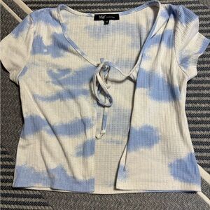 ❣️10 for $10❣️YMI Blue and White Tie-Dye Top with Front Tie